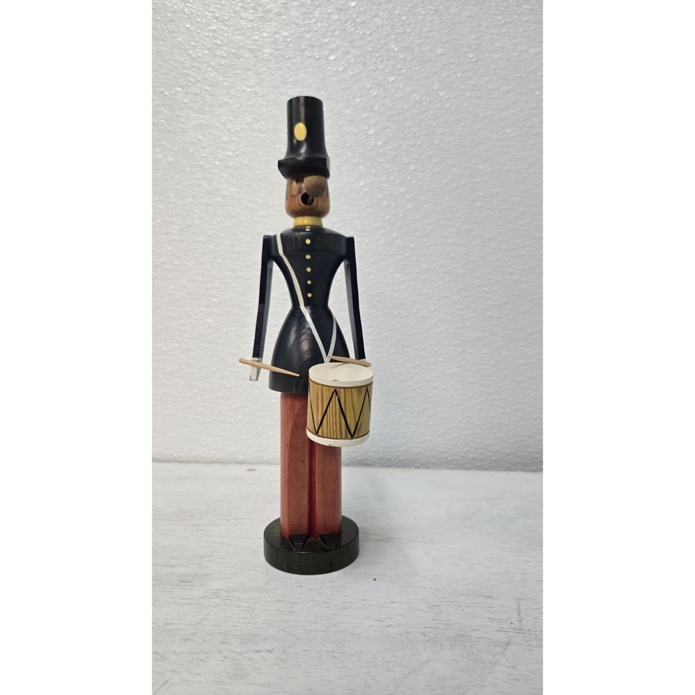 Erzgebirge German Hand Painted Wooden Drummer Incense Smoker Figurine